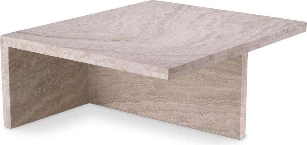 Casa Padrino Luxus Travertin Couchtisch Beige 70 x 60 x H. 28 cm - Naturstein Wohnzimmertisch - Wohnzimmer Möbel - Naturstein Möbel - Travertin M...