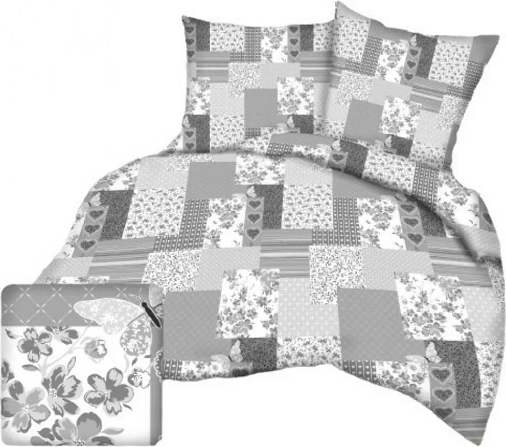 Parure de lit 160x200 cm avec Housse et Taies Gris Floral KR001 Bark