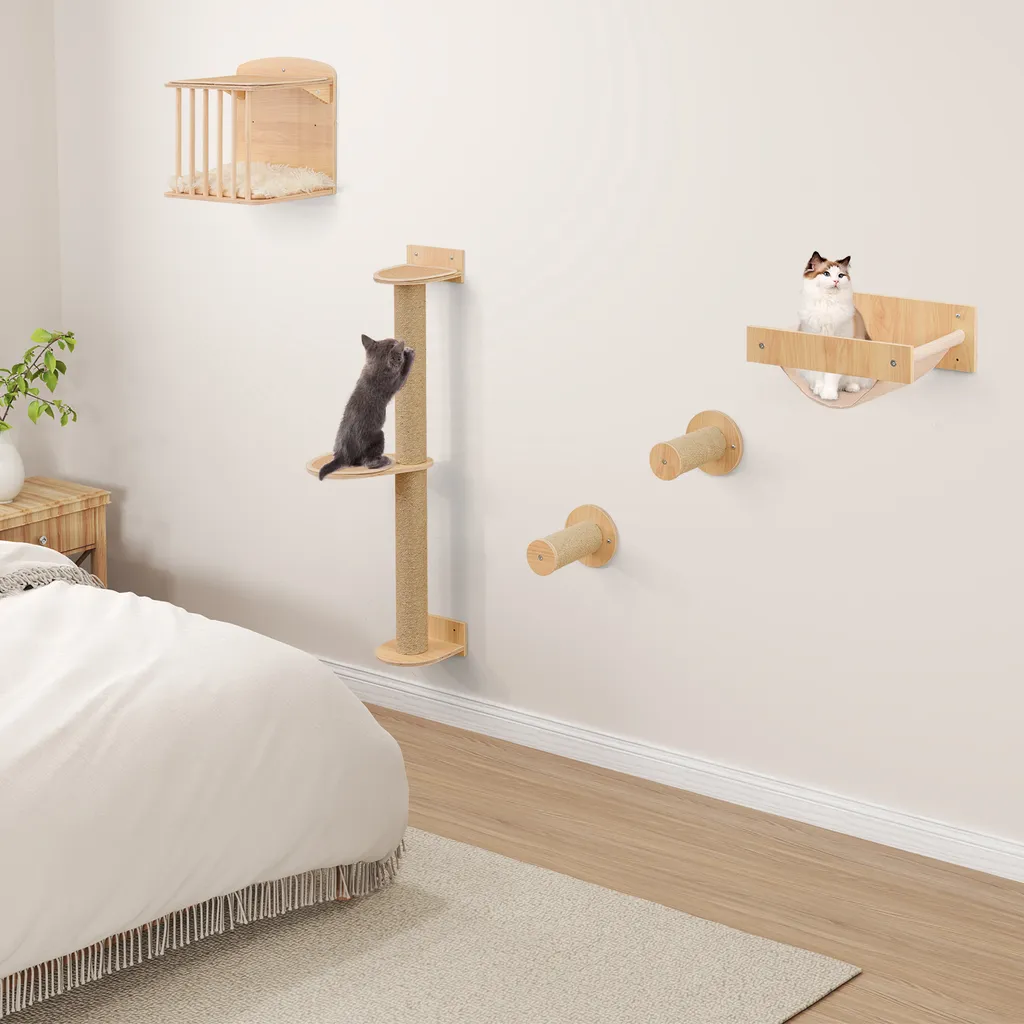 Arrampicata Gatti Parete COSTWAY 5 Pezzi: Design in Legno e Sisal - 2