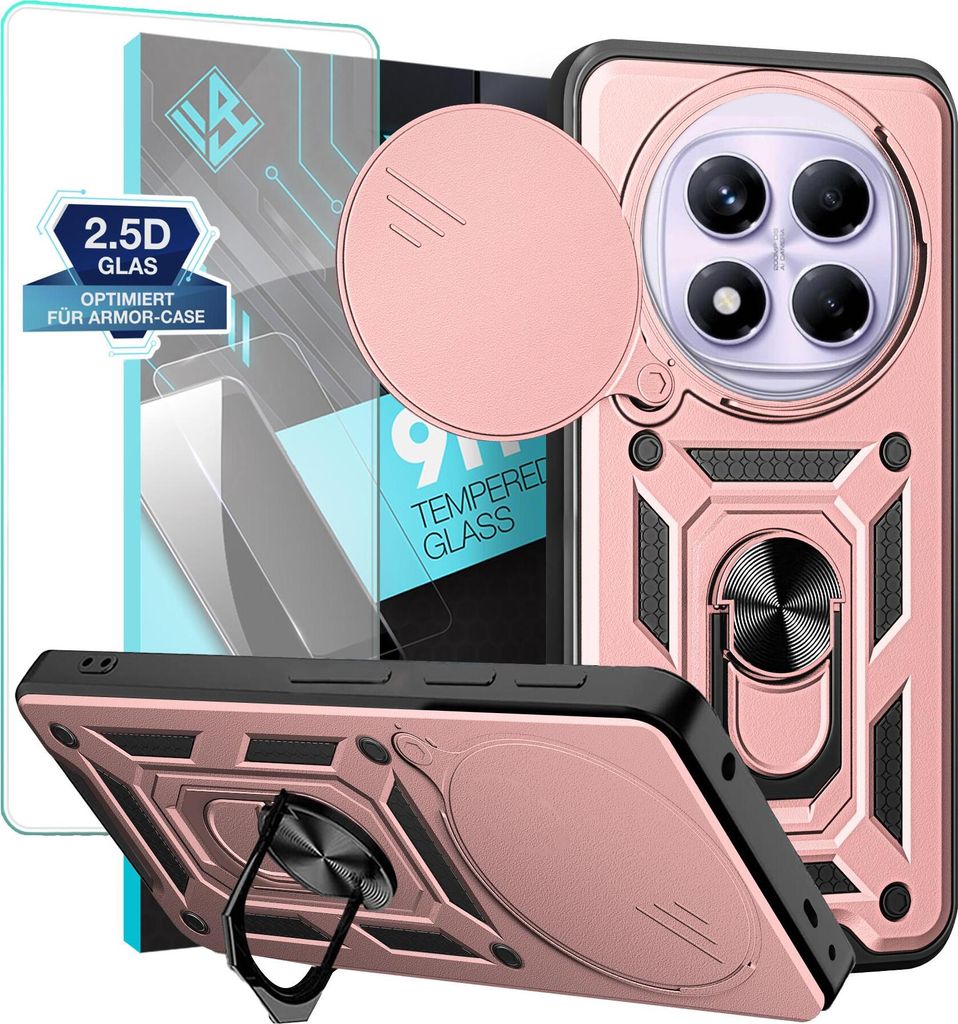 Armor Handyhülle für Xiaomi Redmi Note 14 Pro mit 9H Displayglas Displayschutz Kameraschutz Handy Panzer Case Cover Schutzhülle Outdoor Farbe: R...