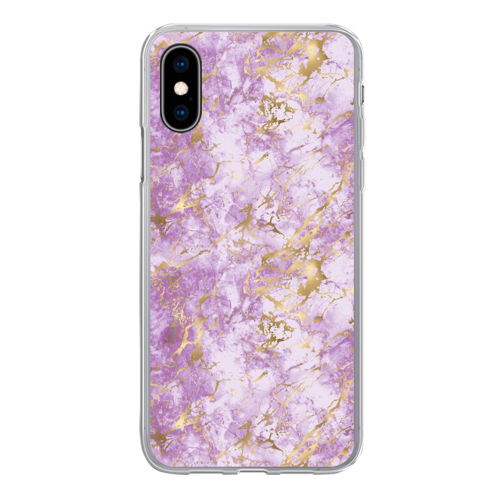 MuchoWow Handyhülle Schutzhülle Hülle für iPhone X Gold - Marmor - Muster - Lila Silikon Softcase Handy Hülle - Handyhülle