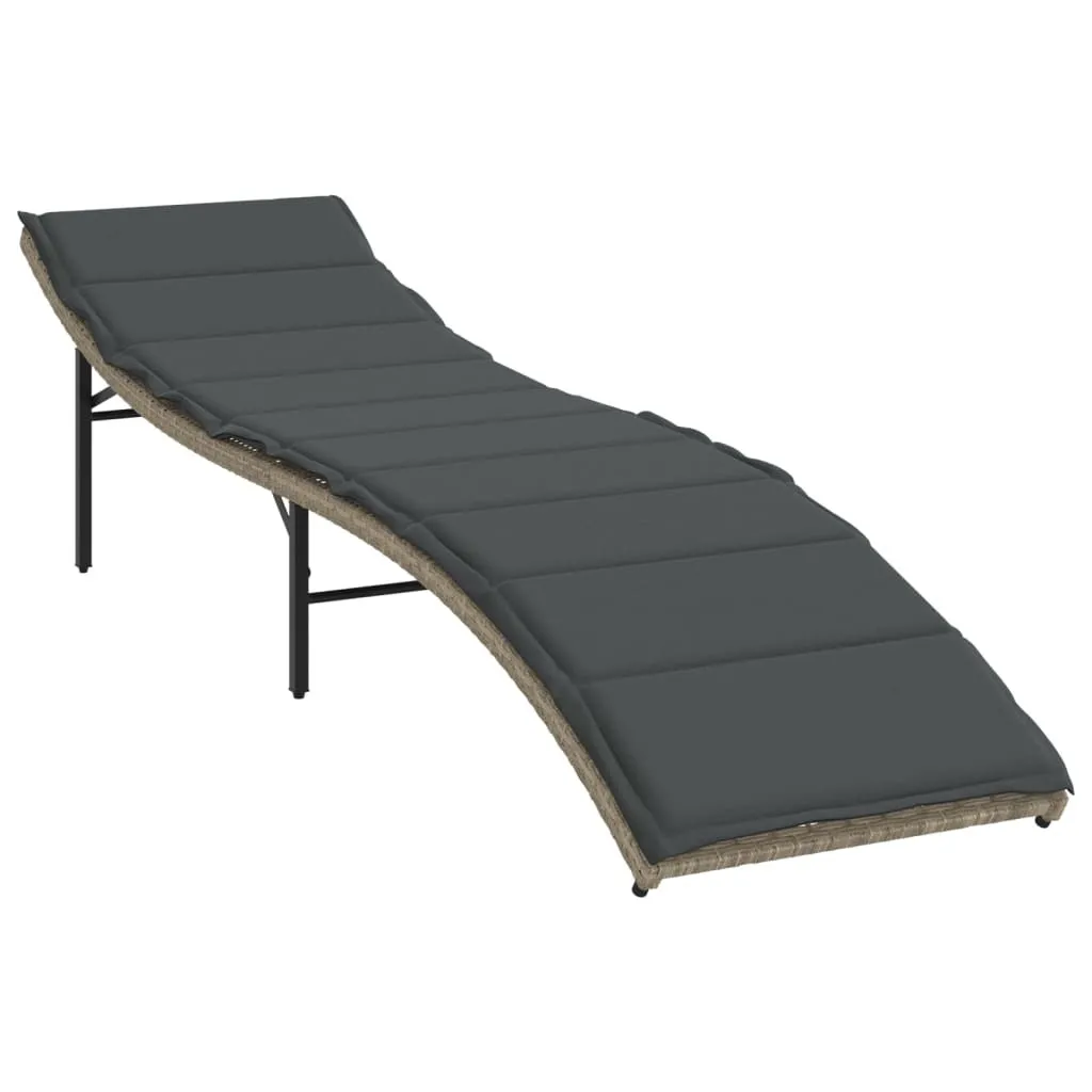 Bain de soleil avec coussin gris clair 55x199x50 cm en polyrotin robuste