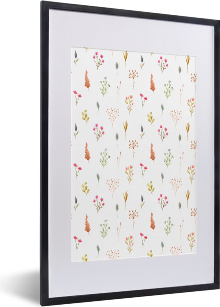 MuchoWow MuchoWow Gerahmtes Poster Blumen - Pastell - Muster 40x60 cm - Poster mit zchwarzem Bilderrahmen - Poster in Rahmen