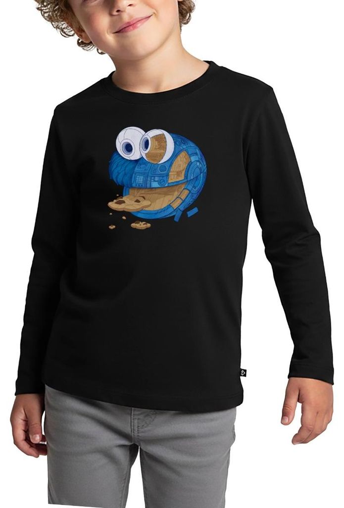 Spreadshirt Sesamstraße Krümelmonster Maschine Kinder Premium Langarmshirt, 98/104 (2 Jahre), Schwarz
