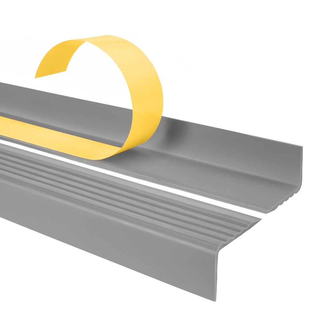 QUEST Treppenkantenprofil Selbstklebend 25x40mm, 2m, Kunststoff PVC, Antirutsch-Profil, Stufenkantenprofil Treppenleiste ND, grau