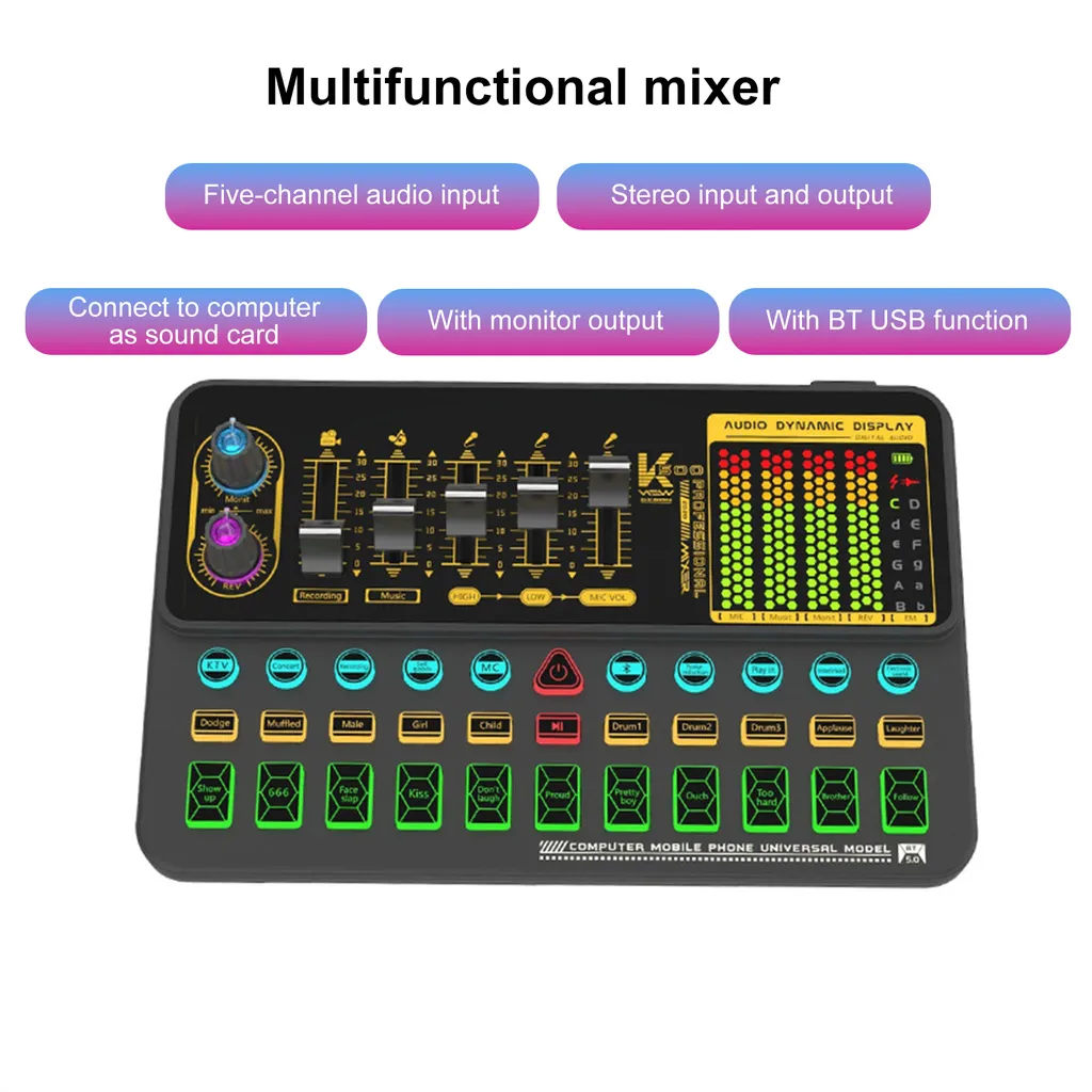 Carte son live USB Bluetooth pour streaming et DJ avec volume ajustable