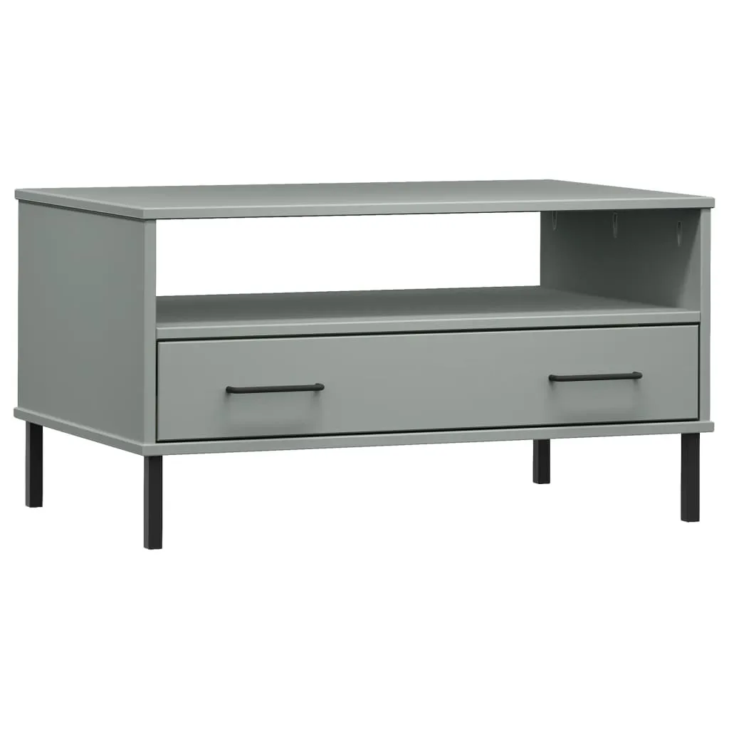 SYFAX™ Tavolino Gambe Metallo Grigio 85x50x45 cm Legno Massello OSLO