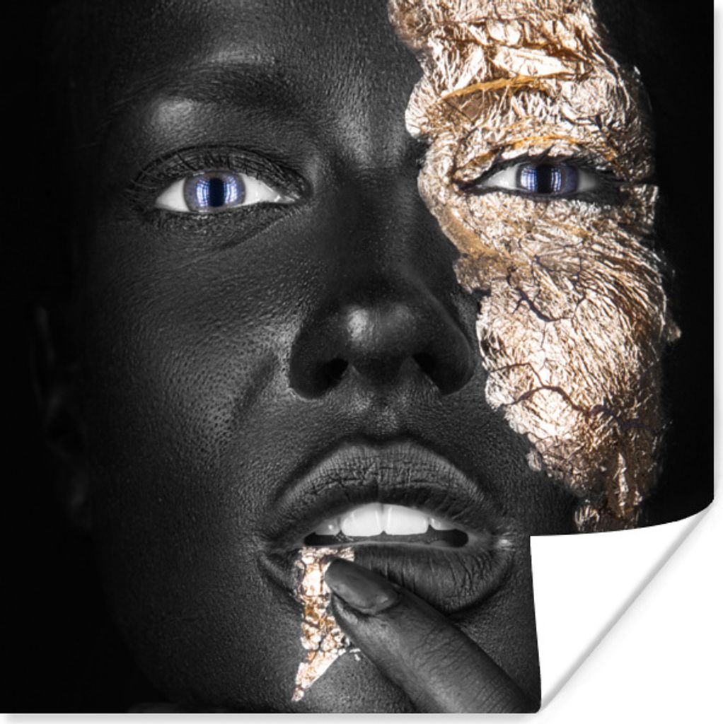 MuchoWow Poster Frau - Blattgold - Schwarz - Haut - Luxus 75x75 cm - Wand Dekoration