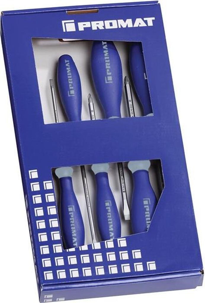 Schraubendrehersatz 6-tlg.Schlitz/PZD 3K-Griff 6-Kant-Klinge/Ans.PROMAT