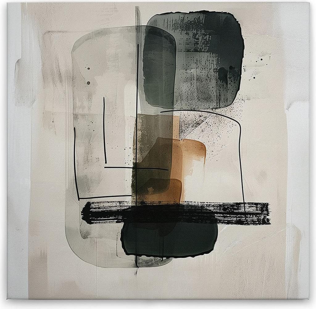 TADESSI Leinwandbild Abstrakte Kunst Modern - Wandbild 60 x 60 cm - Kunstdruck auf Leinwand in Beige Grau - M1-No.52153