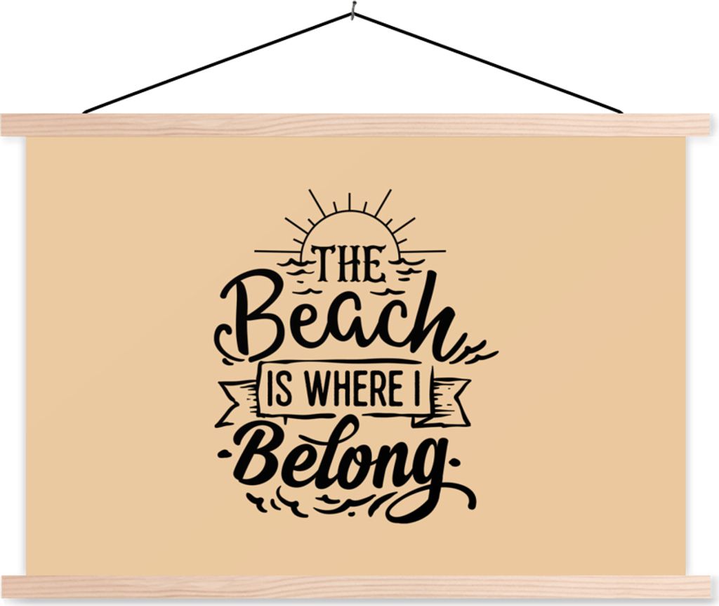 MuchoWow Textilposter Strand - Zitate - Sonne 120x80 cm mit holzfarbenen Rahmen - Aufhängeset