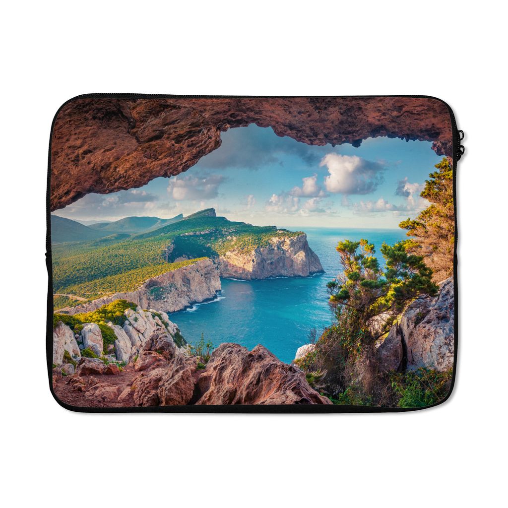 MuchoWow Laptop Hülle 17 Zoll Laptoptasche Höhle - Natur - Meer - Landschaft - Zipper - Schutzabdeckung