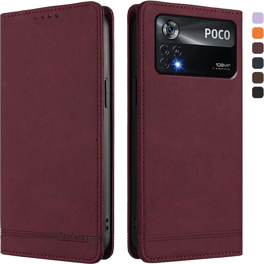Custodia Xiaomi Poco X4 Pro 5G Rossa in Finto Cuoio - Flip Case 360°