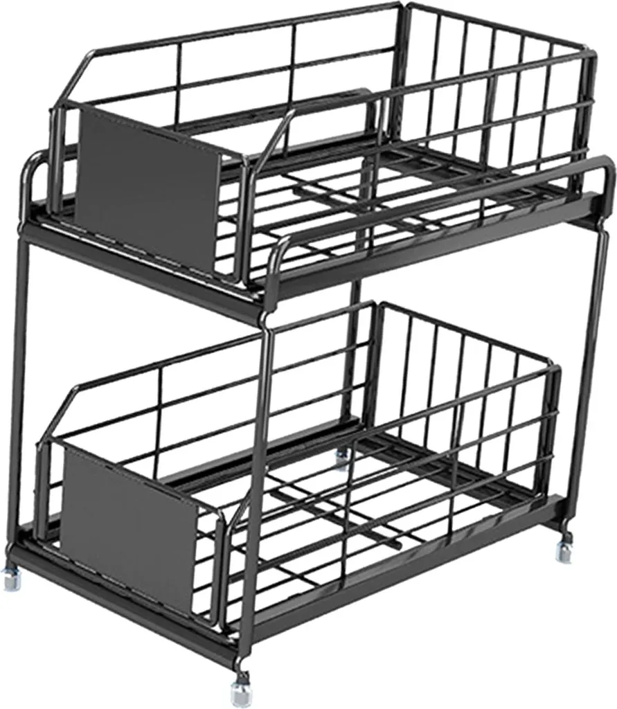 Rack à épices 2 niveaux noir : solution pour rangement cuisine encombrée - 2