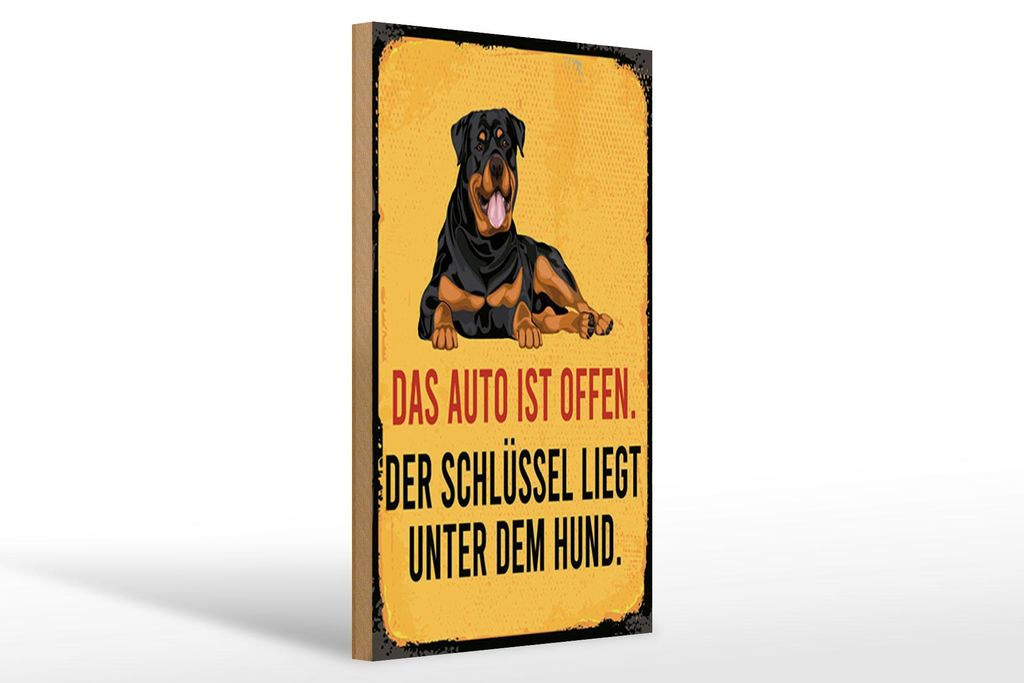 Holzschild Spruch 20x30 cm Auto offen Schlüssel Hund Schild