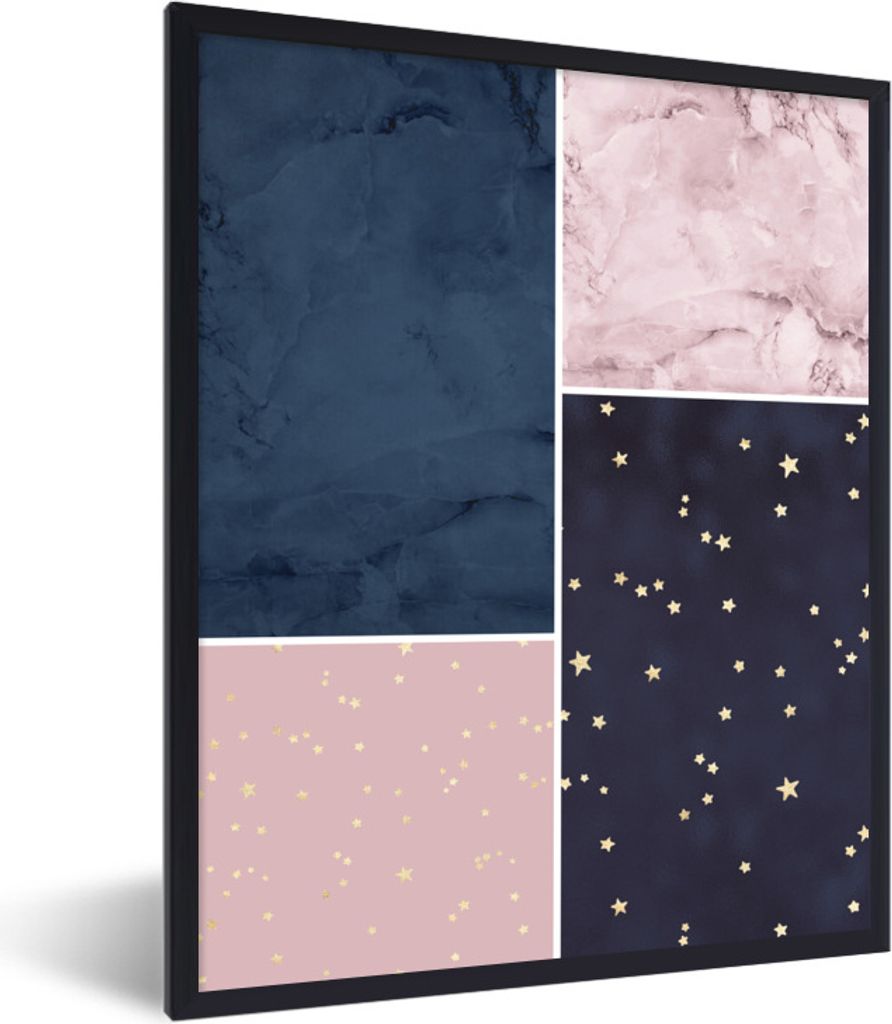 MuchoWow Gerahmtes Poster Marmor - Rosa - Collage 30x40 cm - Poster mit Schwarzem Bilderrahmen Wandposter Rahmen Foto Bilder - Wanddeko - Kunstdr...