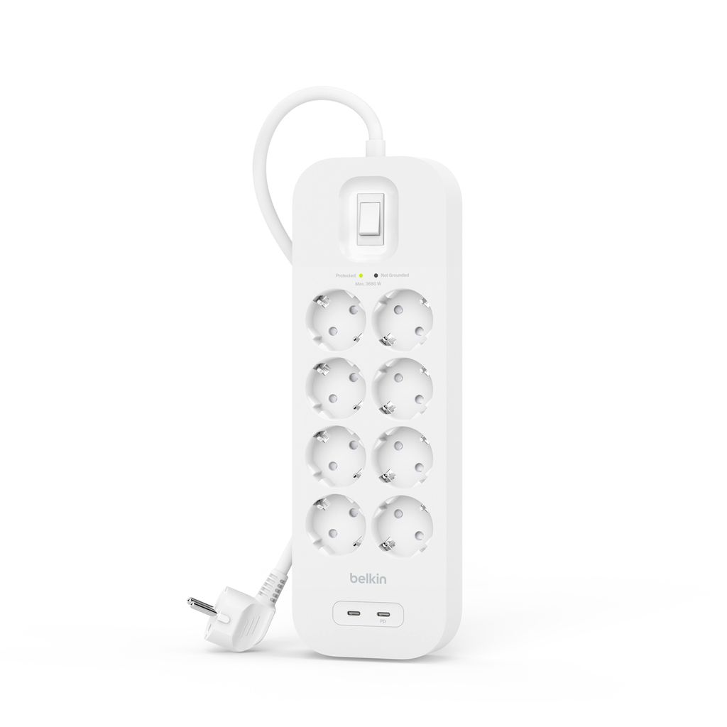 Belkin Steckdosenl./Überspannung 8-fach, 2xUSB-C 900J. Produktbild 