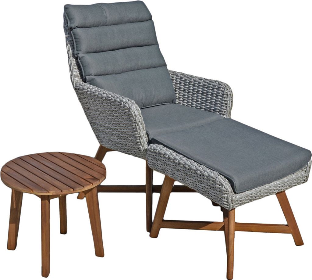 Liegestuhl mit Beinen und Tisch aus Akazie GARDA-120 in grau, B/H/T: ca. 85/95/65 cm