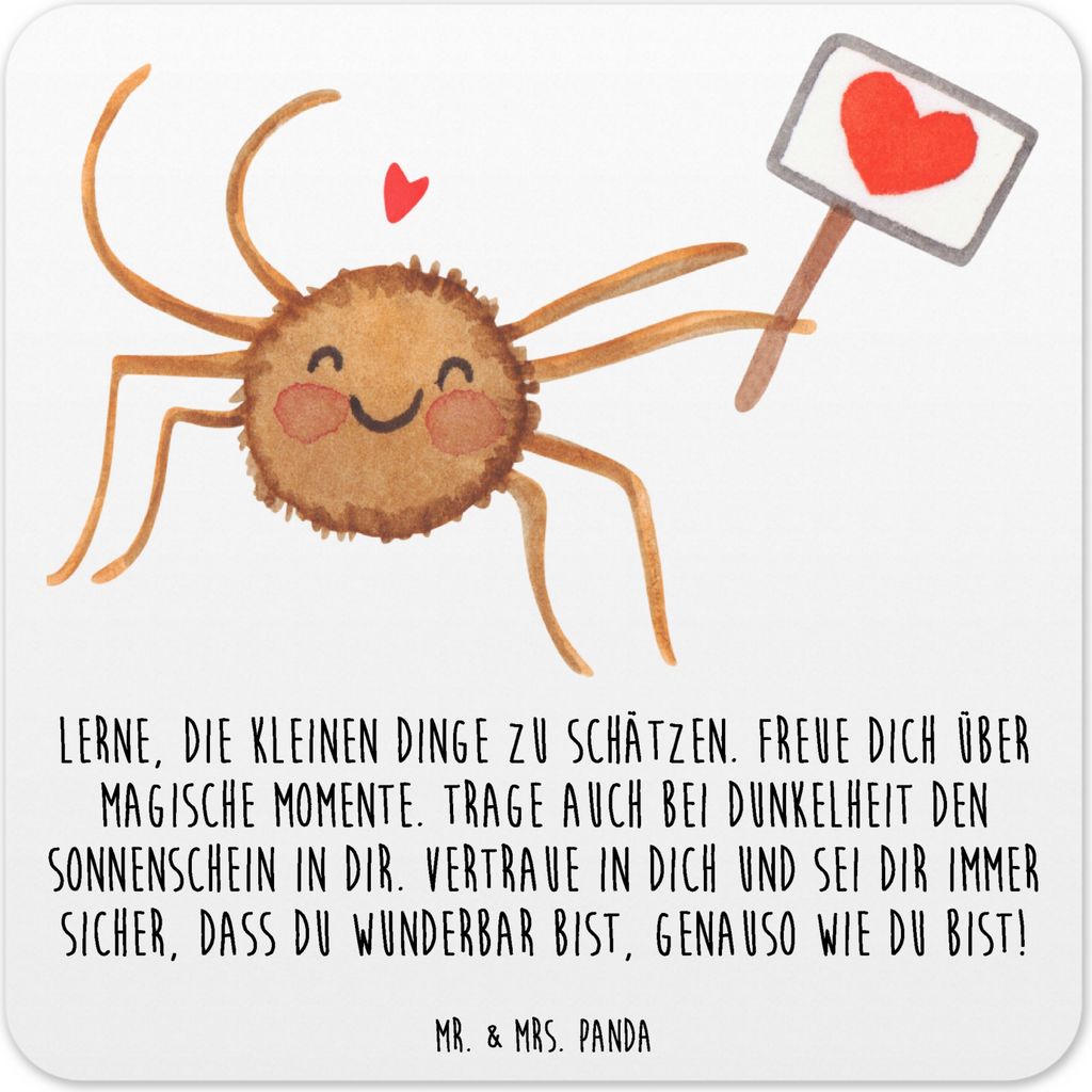 Mr. & Mrs. Panda Untersetzer für Gläser Spinne Agathe Motivation 10er Set - Weiß - Geschenk, Tassenuntersetzer, Dankeschön, Liebe, Glas-Unterse...