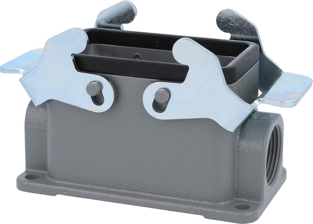HARTING Han 10B Sockelgehäuse niedrig, 2xPG16 seitlicher Kabelabgang, mit 2 Querbügeln Verschraubung PG16 Klemmbereich