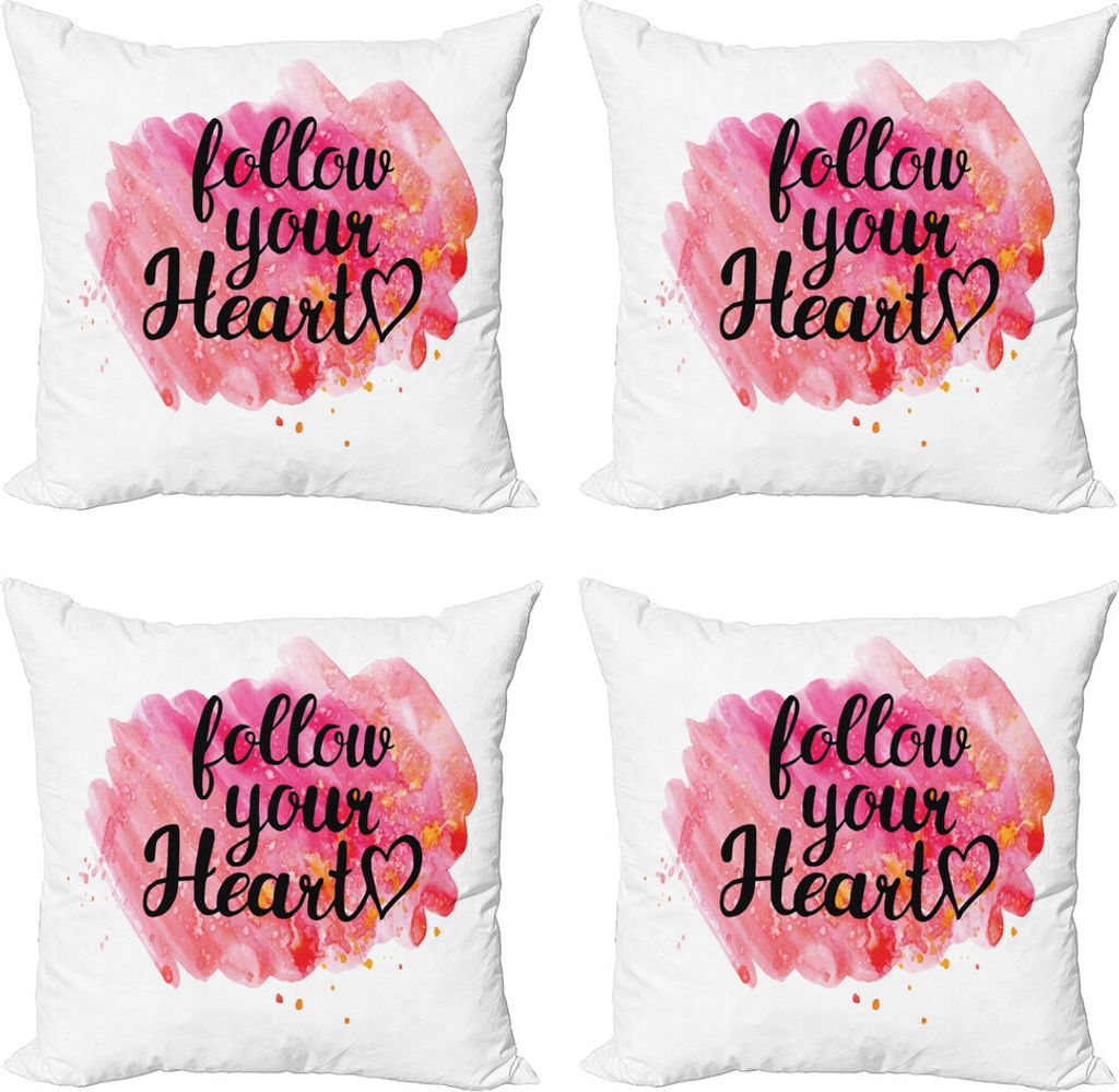 ABAKUHAUS Sprichwort Kissenbezug Set (4 Stück), Folgen Sie Ihr Herz Phrase, Moderner Doppelseitiger Digitaldruck, 60 cm x 60 cm, Schwarz-Pink und ...