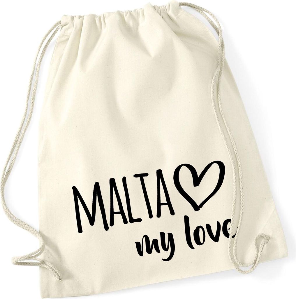 Huuraa Turnbeutel Malta my love 12 Liter Natural Baumwolle Rucksack Geschenkidee