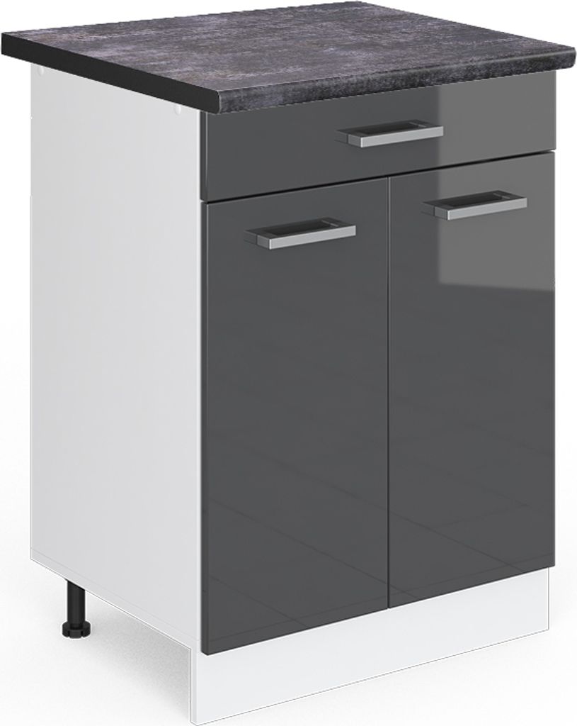 Küchenunterschrank Vicco R-Line Anthrazit Hochglanz 60 cm mit Schublade, AP Anthrazit, Model 46704