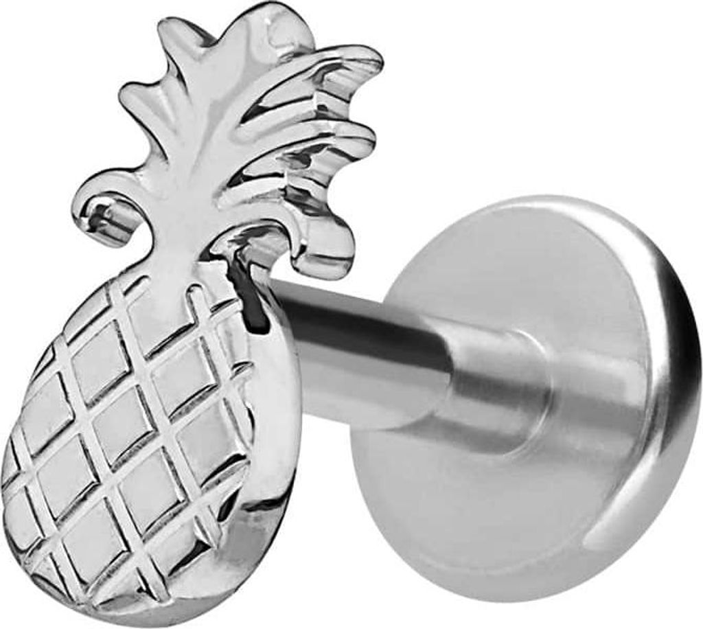 Ohrpiercing, Nasenpiercing Titan Labret mit Innengewinde ANANAS Silber Stablänge: 8mm | Stabstärke: 1,2mm