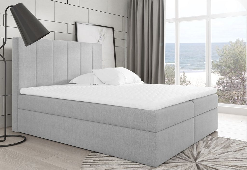Boxspring gepolstertes Bett Daria grau + gratis Topper