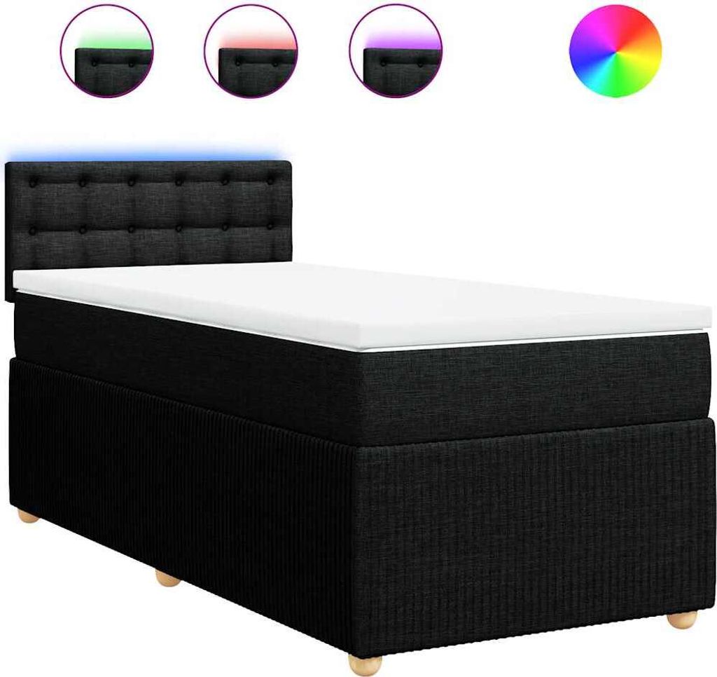 vidaXL Boxspringbett mit Matratze Schwarz 90x200 cm Stoff