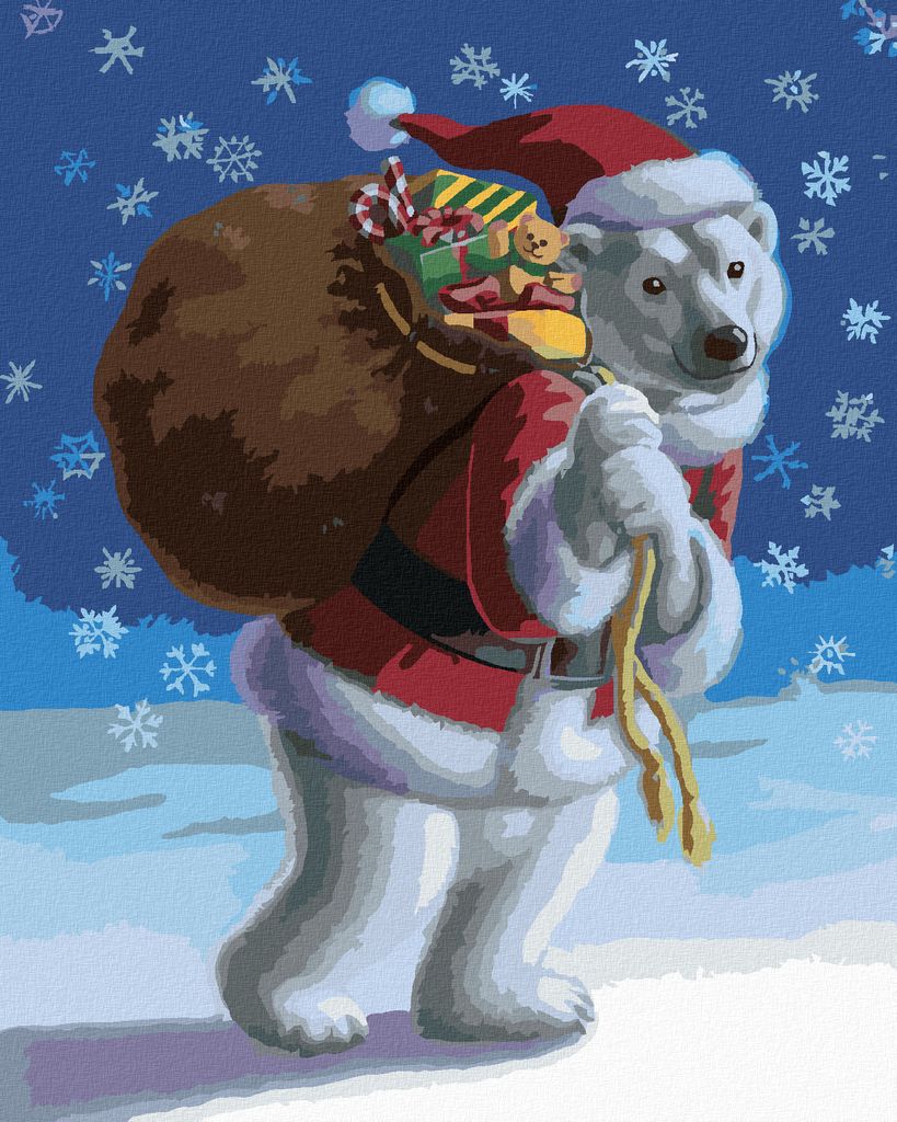 Zuty - Malen nach Zahlen - TEDDYBÄR ALS WEIHNACHTSMANN VERKLEIDET (SUE ELLEN BROWN), 40x50 cm, ohne Keilrahmen