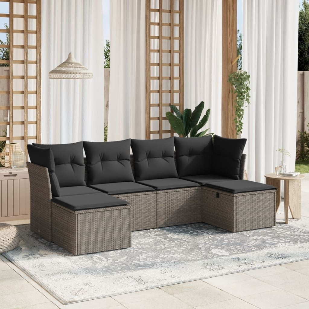 Maison Exclusive - 6-tlg. Garten-Sofagarnitur mit Kissen Grau Poly Rattan