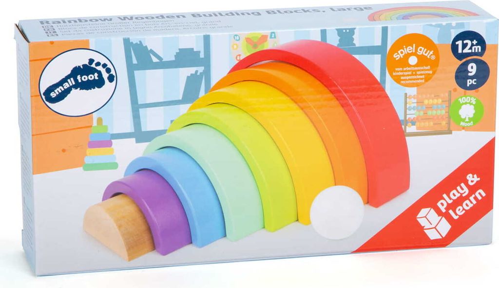 Small Foot Holz-Bausteine Regenbogen - bunte Stapelturm Spielzeug