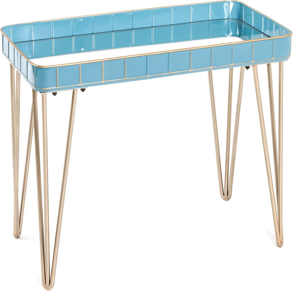 HAKU Möbel Beistelltisch blau, gold - Metall, Spiegel, B/H/T: 60x54x31 cm