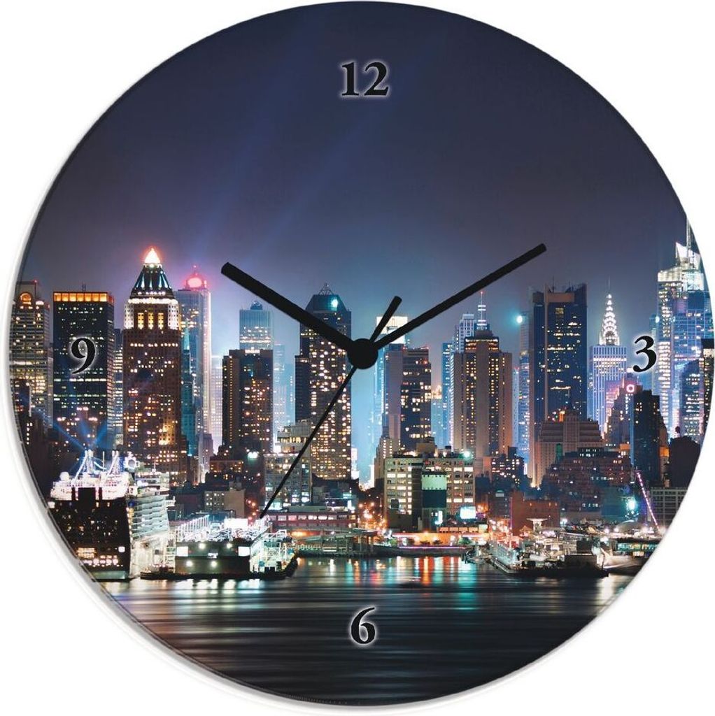 ARTland Glas Wanduhr Funkuhr - schwarzer Zeiger New York City Times Square Größe: 30x30 cm