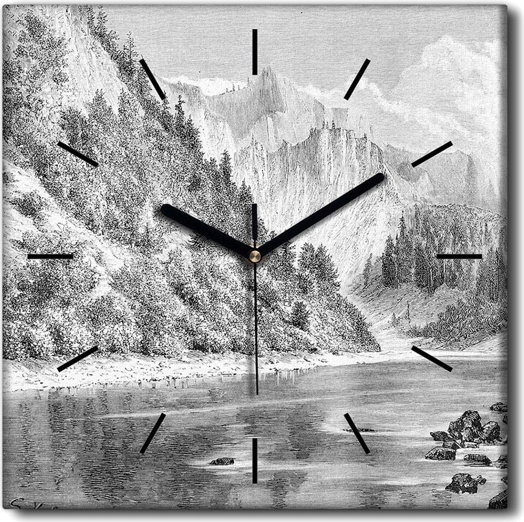 Coloray Uhr auf Leinwand 30x30 cm Wand Uhr Dekoration Wohnzimmer Segeltuch schwarze Hände -Berge Landschaft von Tatra
