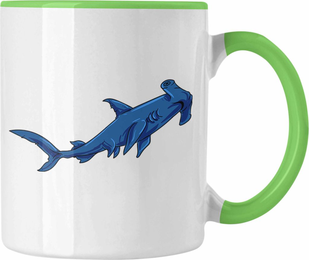 Trendation - Tasse mit Hammerhai und Haifisch Grafik Geschenk für Ozeanliebhaber (Grün)