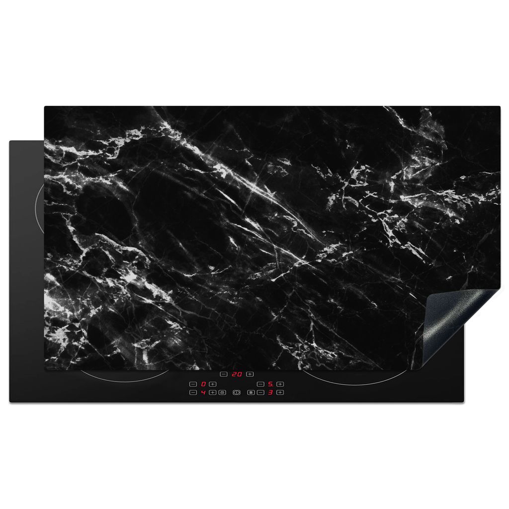 KitchenYeah Herdabdeckplatte Marmor - Weiß - Schwarz - Strukturiert , 91x52cm, Küche Deko, Glaskeramikkochfeld Herdabdeckung, Abdeckplatte fùr...