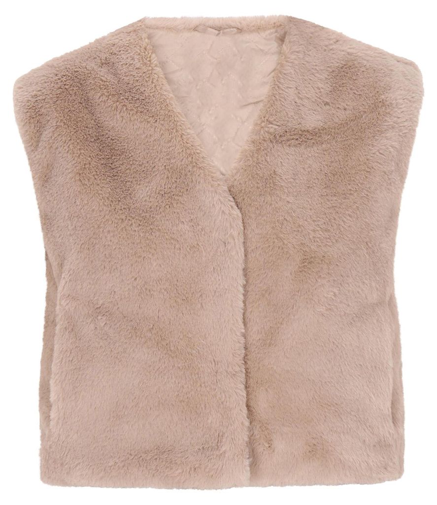 Damen Weste aus kuschelweichem Kunstpelz mit V-Ausschnitt in Beige, Größe XL
