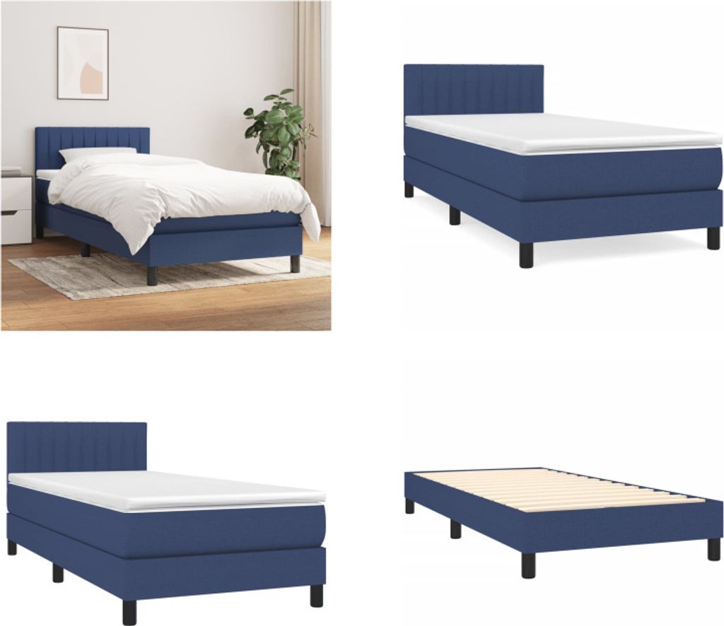 vidaXL Boxspringbett mit Matratze Blau 100x200 cm Stoff - Boxspringbett - Boxspringbetten - Bett - Schlafzimmermöbel