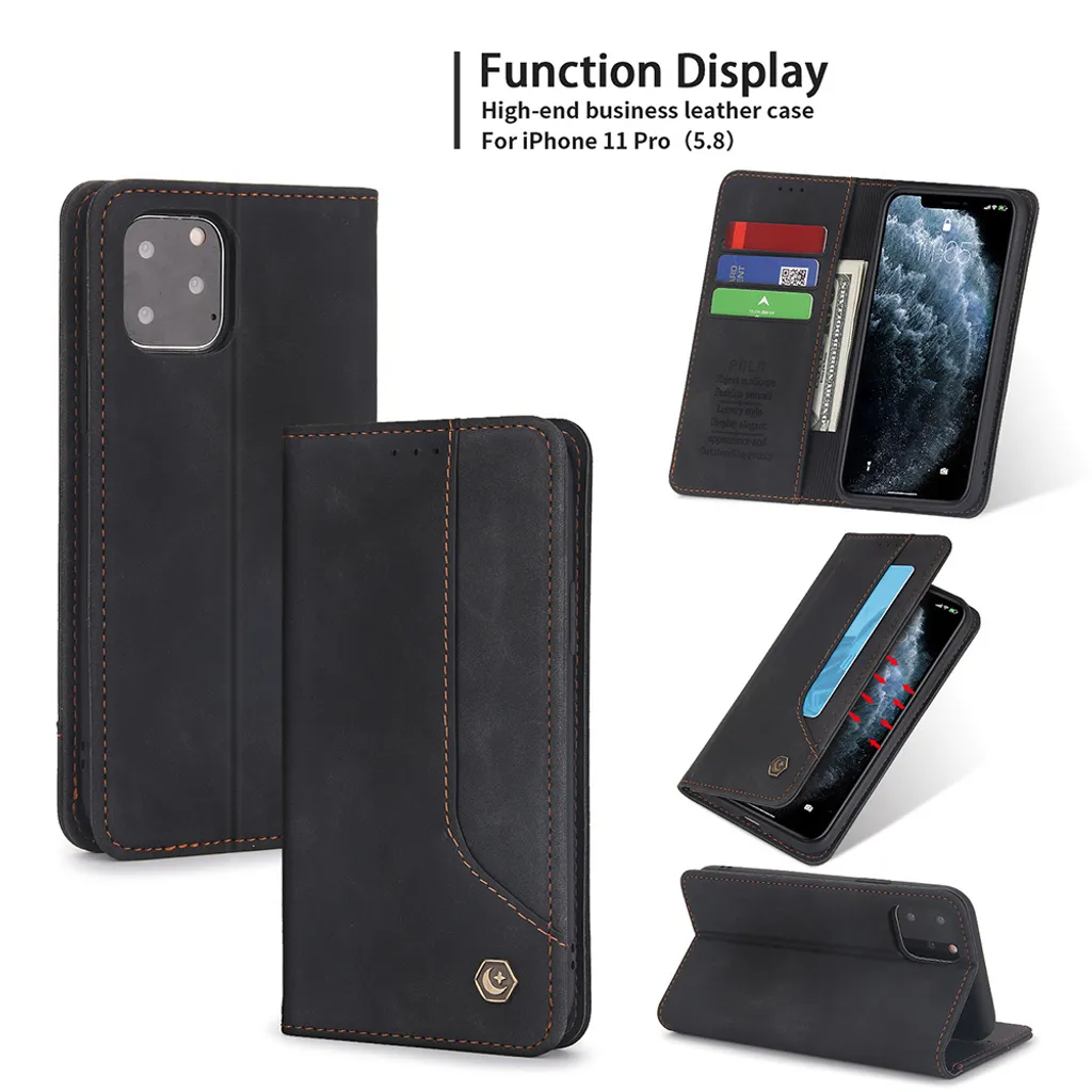 Custodia iPhone 11 Pro Libro Nero | Finto Cuoio con Porta Carte