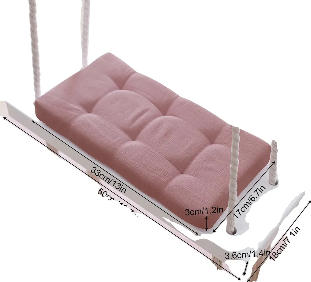 Balançoire en bois pour enfants avec siège en éponge douce rose, 80kg