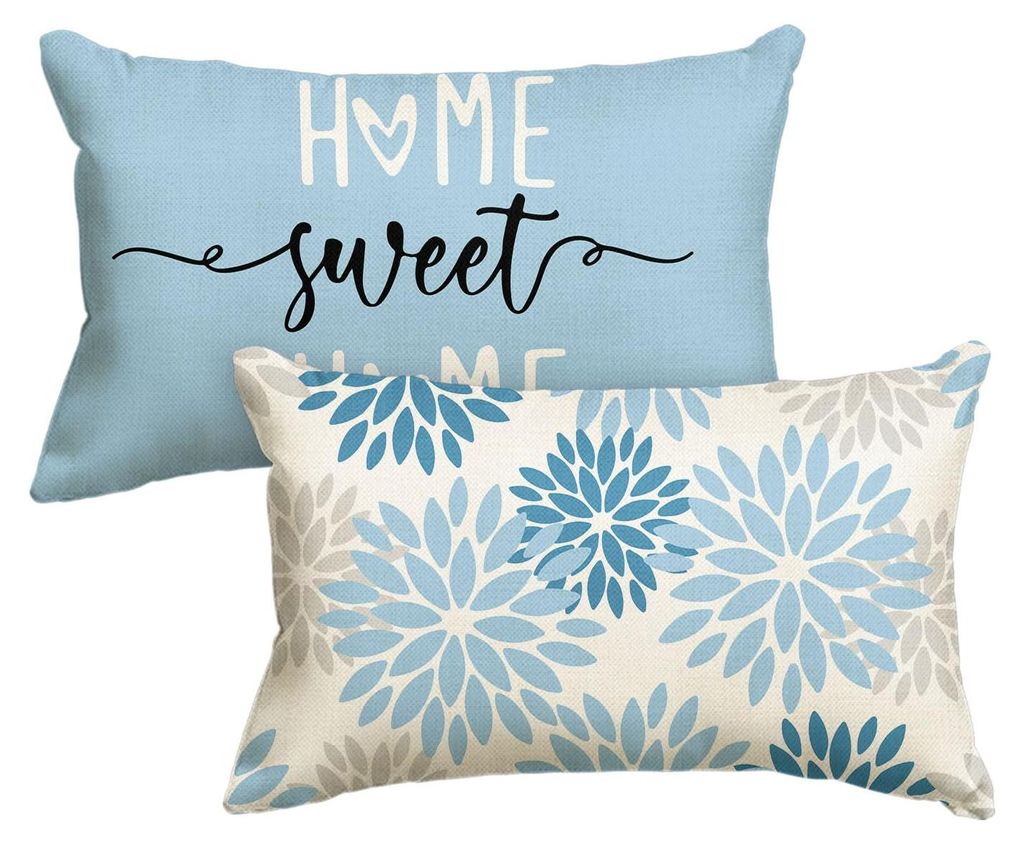 Set mit 2 eisblauen Dahlienblüten-Kissenbezügen (30x50 cm), dekorative Kissenbezüge für Sofa, Wohnzimmer und Außenbereich.