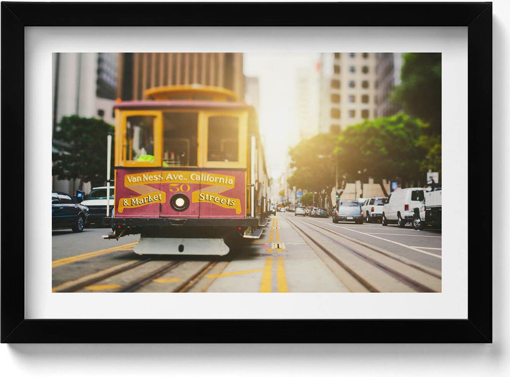 Straßenbahn in San Francisco– Wandbild mit Rahmen – Gerahmtes Bild – Wanddekoration – 30x20 cm – Schwarz Rahmen