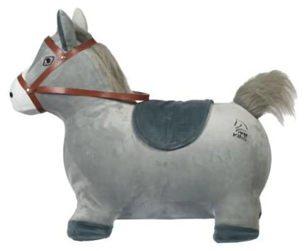 Jouet à bascule HKM cheval gris rembourré avec socle stable en bois massif