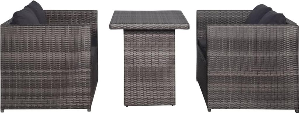vidaXL 3-tlg. Bistro-Set mit Auflagen Poly Rattan Grau