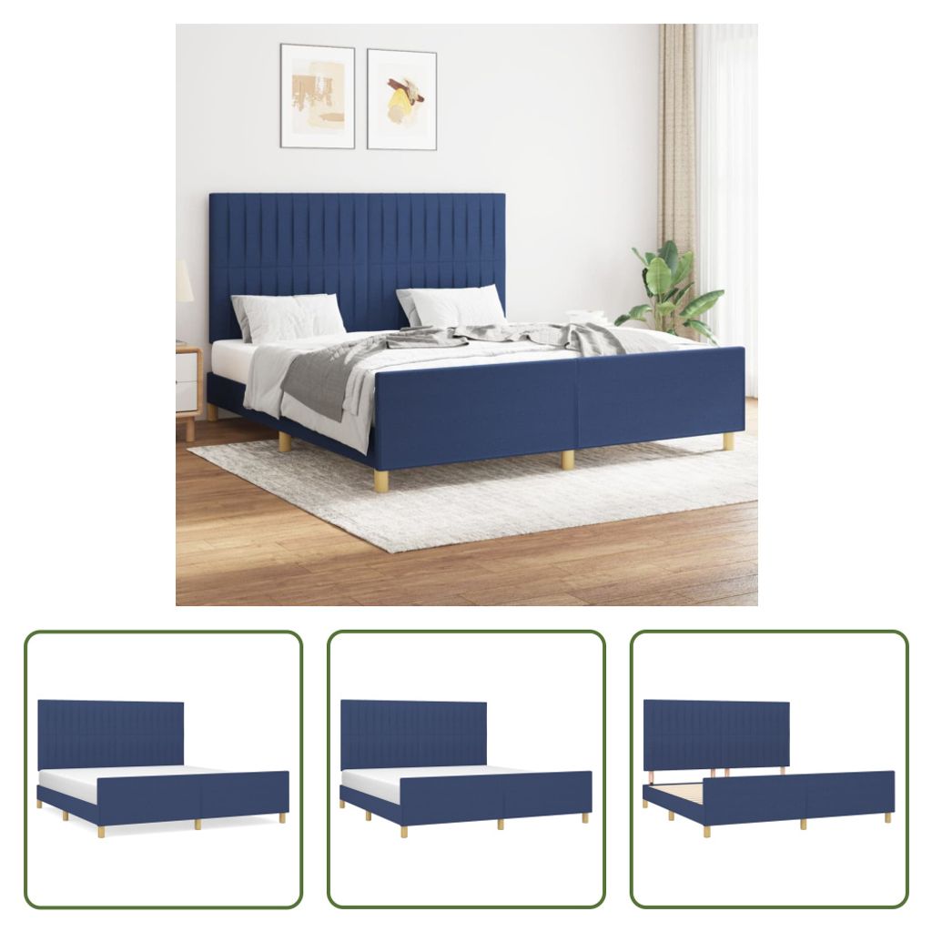 The Living Store Bettgestell mit Kopfteil Blau 160x200 cm Stoff
