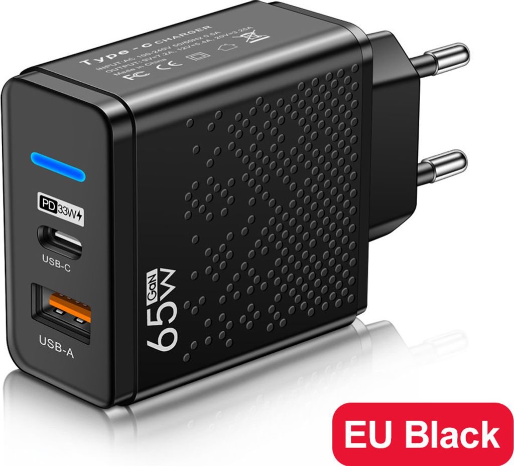 65w Usb Ladegerät Schnell Ladestecker Pd Qc 3.0 Typ C Adapter Kompatibel für Iphone Ipad Tablet schwarz EU