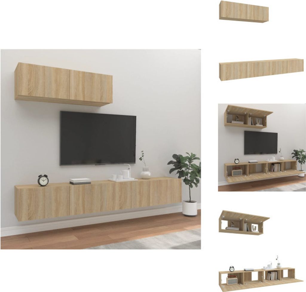 vidaXL 3-tlg. TV-Schrank-Set Sonoma-Eiche Holzwerkstoff - TV-Möbel