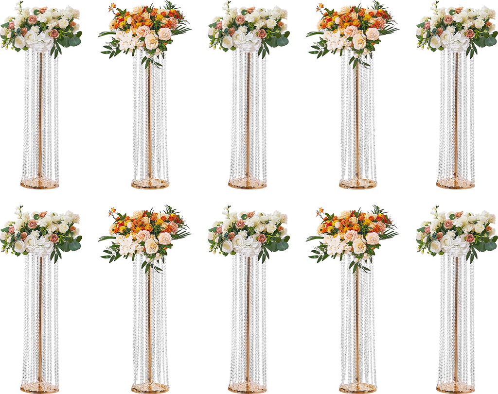 VEVOR 10er-Set Blumenhocker 20x20x90cm Blumenständer Eisen Beistelltisch Modern Kristallvase Gold-Galvanisierung Pflanzenhocker Pflanzenständer M...